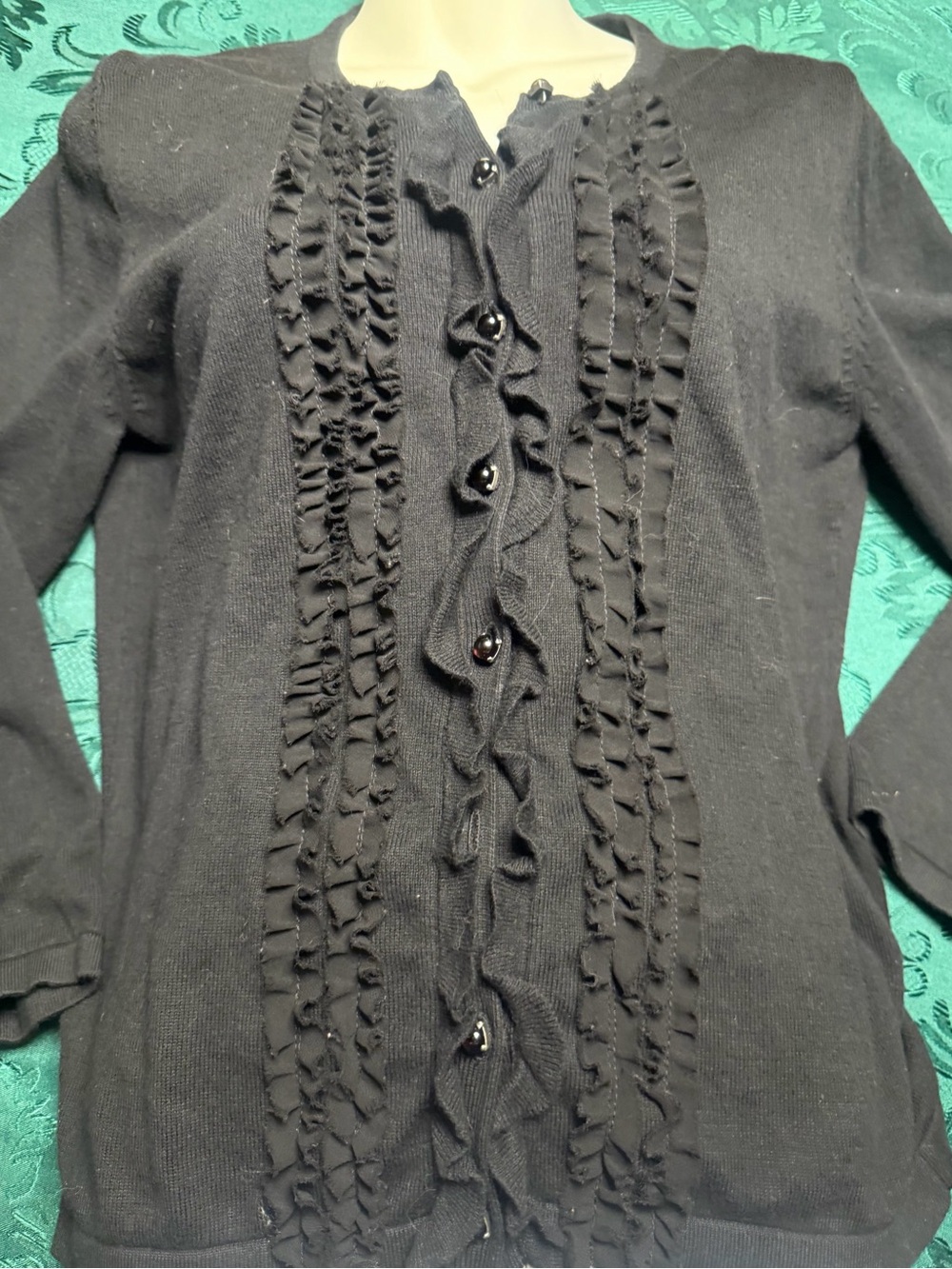 Rafaella Black Ruffle-Front Cardigan XL